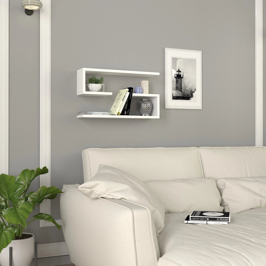 Scaffale da parete in legno "Jenika" - 60 x 14 x 18 cm - Bianco