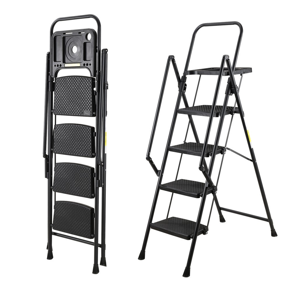 Scala Pieghevole 4 Gradini ¨C Xylo ¨C Acciaio, Antiscivolo, Nera