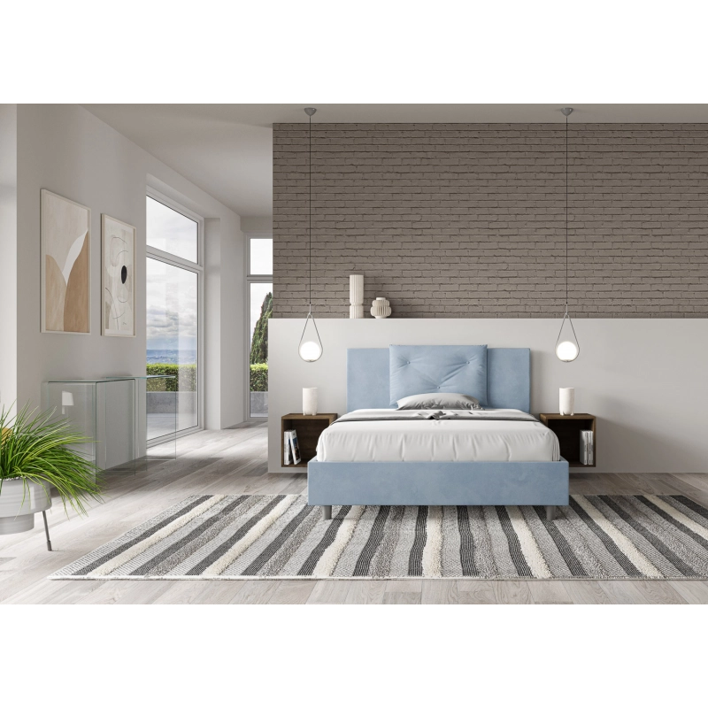 Letto imbottito Matrimoniale francese 140x200 cm Appia - Con rete,Microfibra,Azzurro