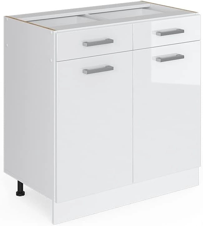 Mobiletto base per cucina R-Line, Bianco lucido, 80 cm Senza piano di lavoro, per la libera combinazione all'interno di sistemi cucina modulari