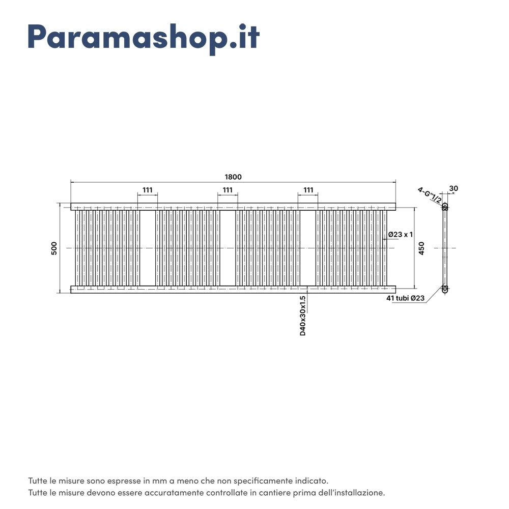 Termoarredo scaldasalviette 1800x500 nero opaco interasse 450 | Antares