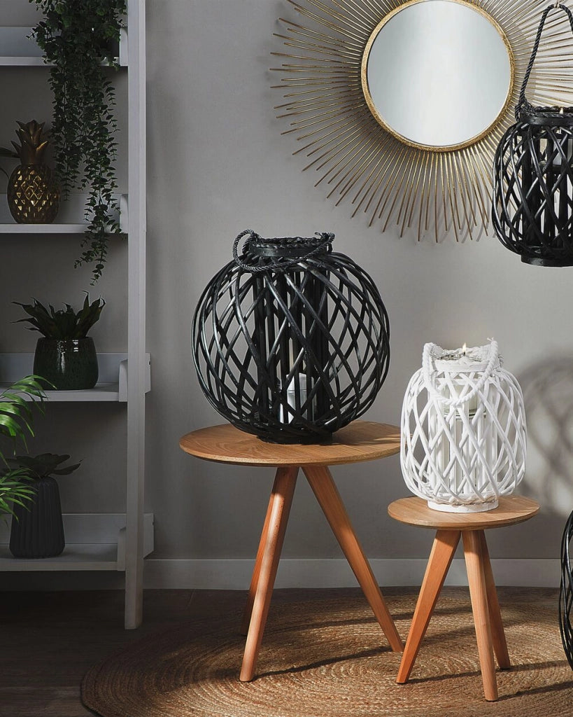 Lanterna in legno di salice Nero e vetro 41 cm rotonda per interni ed esterni scandinavi