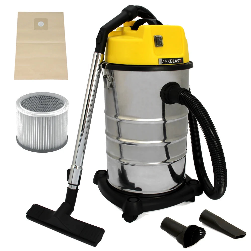Aspirapolvere Industriale 30 Litri A Secco e A Umido con 3 Accessori per Pulizia