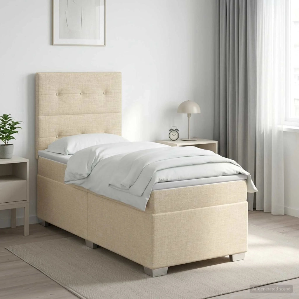 Letto box spring con materasso Crema 90 x 190 cm Tessuto 3453302