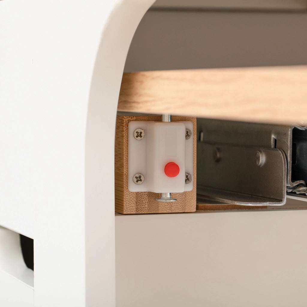 Tavolo allungabile multifunzionale con sideboard, ante in vetro, 2 cassetti, MDF e vetro, bianco