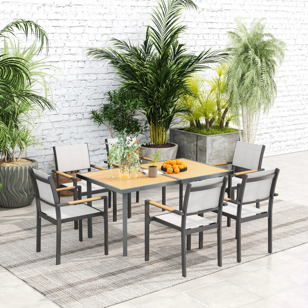 Tavolo da pranzo da giardino per 6 persone ¨C Xylo ¨C Effetto legno naturale acciaio 150x90x72 cm