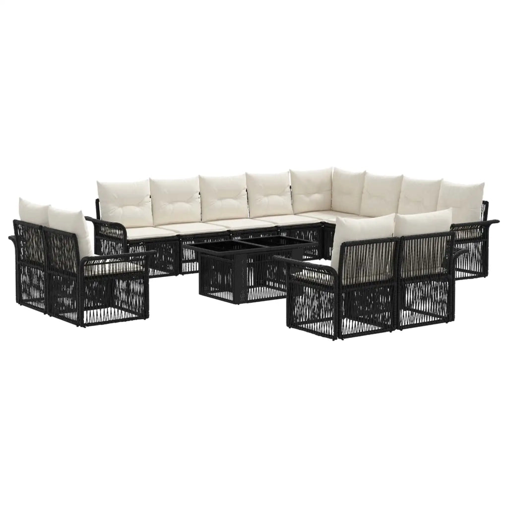 Set Divano da Giardino 13 pz Nero e Bianco Crema polyrattan 3436720