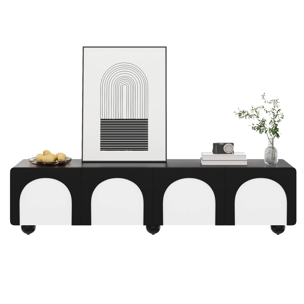 Mobile TV con 2 Cassetti e 2 Ante; Passacavi; Stile Moderno; 180??38??45 cm; in MDF; Nero e Bianco