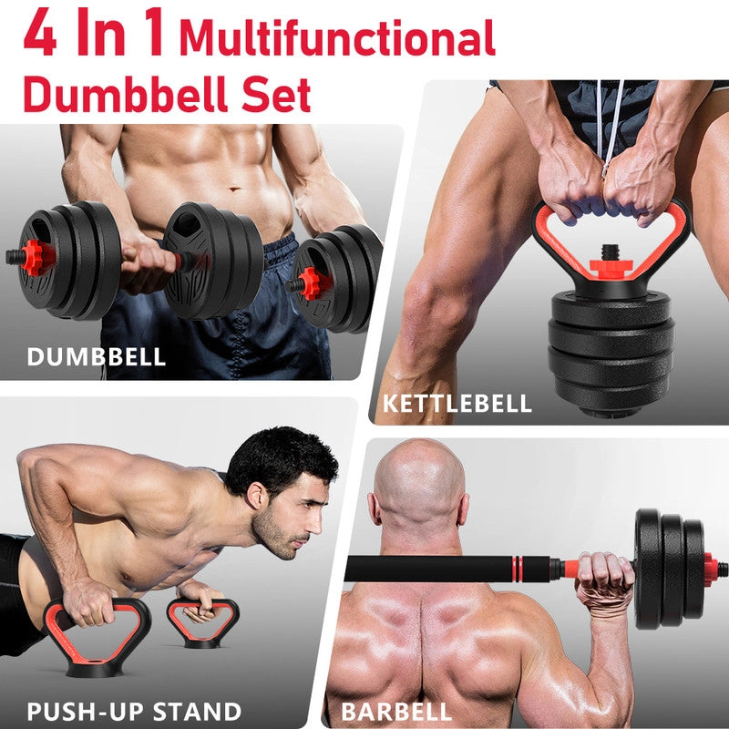 Manubri regolabili da 20 kg, set di manubri Rattantiree 4 in 1, manubri, kettlebell, bilancieri e flessioni, sollevamento pesi multiuso