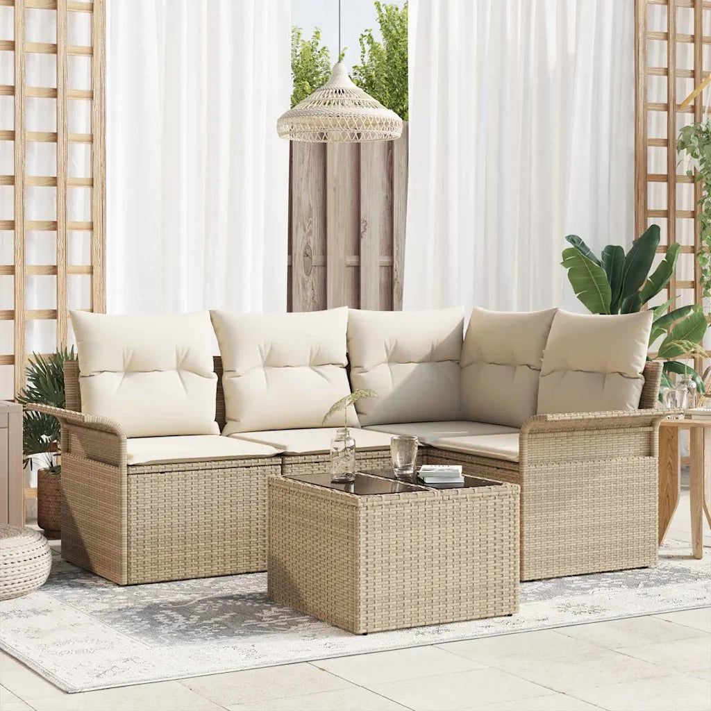 Set Divano da Giardino con archiviazione 5 pcs Beige polyrattan 3354020
