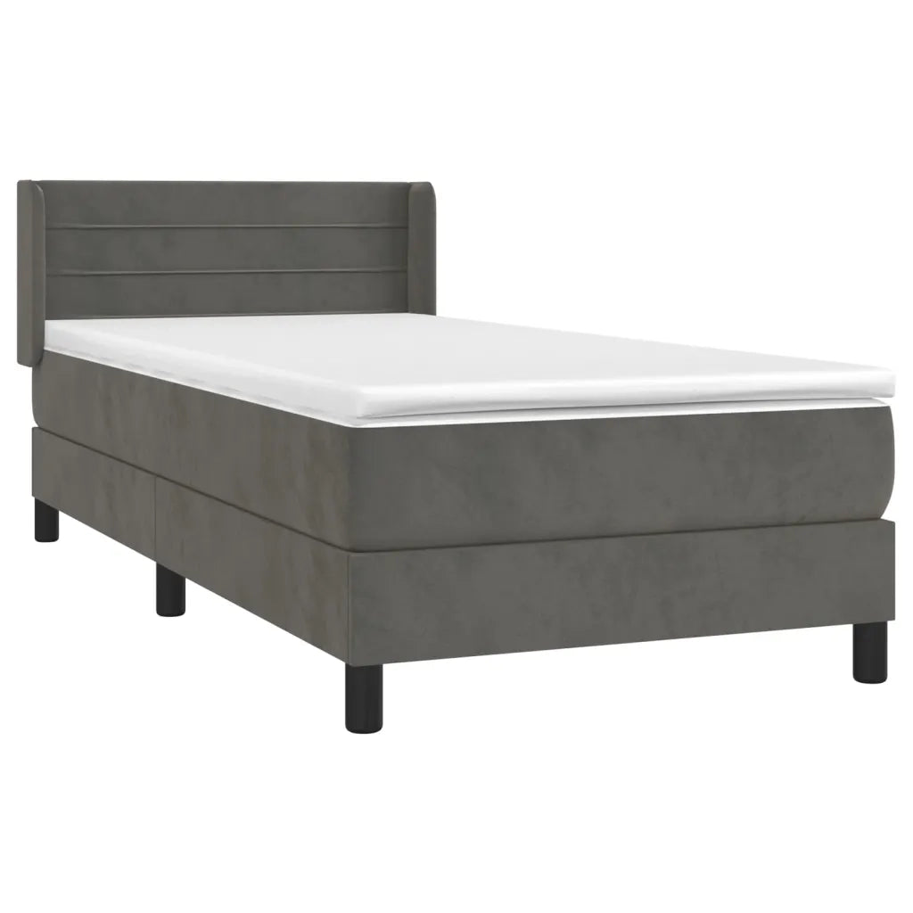Letto singolo | Letto per adulti | Giroletto a Molle con Materasso Grigio Scuro 90x200 cm Velluto