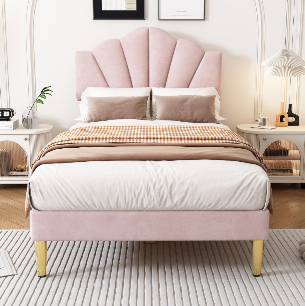 Letto imbottito rosa 90x200 cm in velluto con testiera regolabile