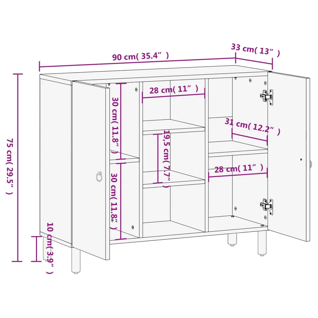 Credenza 90x33x75 cm in Legno Massello di Mango 358240