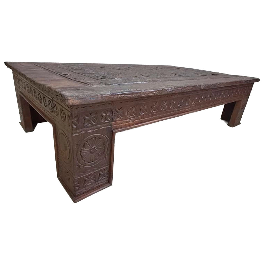 Tavolino in legno artigianale marrone 148x88x37h cm