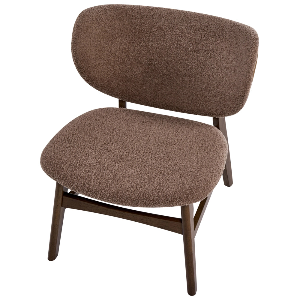Sedia da pranzo in tessuto bouclé di poliestere marrone scuro e tortora, con gambe in legno di gomma, stile retrò tradizionale