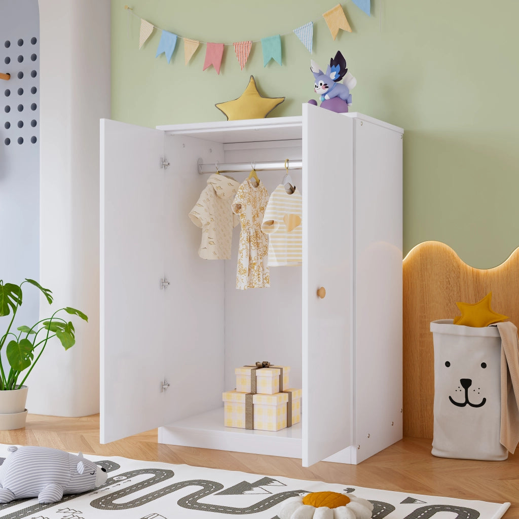 Armadio compatto a 2 ante con barra appendiabiti, per camera da letto, soggiorno e cameretta, in MDF bianco, 80 × 50 × 120 cm