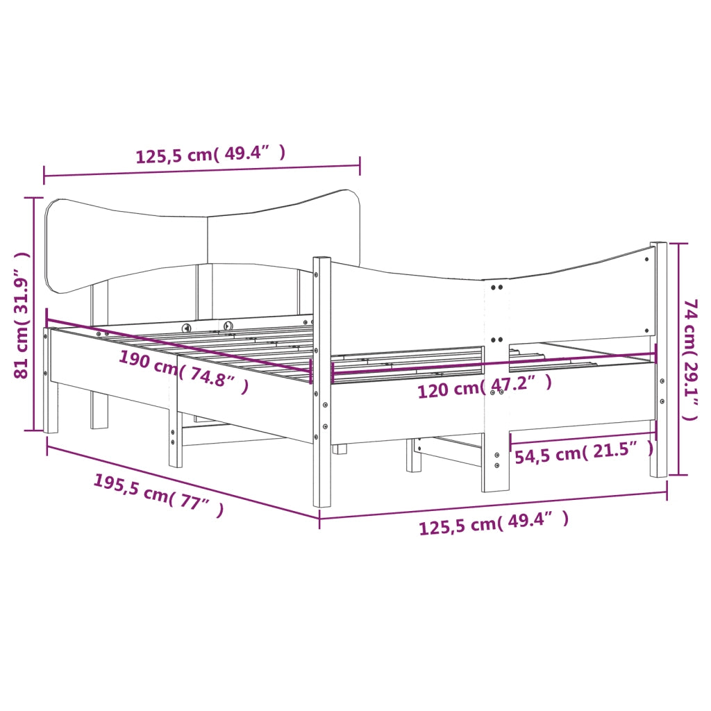 Letto senza Materasso Marrone Cera 120x190 cm in Legno di Pino 3216401