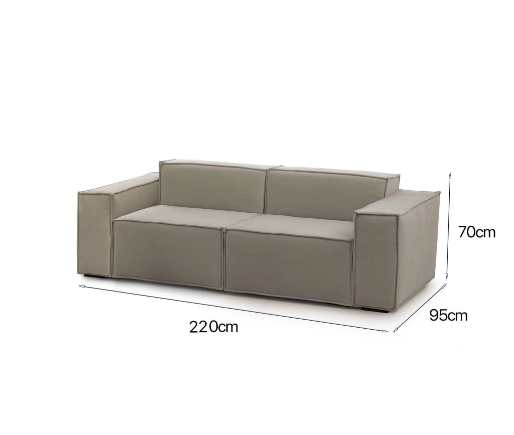 Divano fisso Lepidolite, Divano componibile a 2 posti lineare, Made in Italy, SofÒ  moderno da soggiorno in tessuto, Cm 220x95h70, Tortora