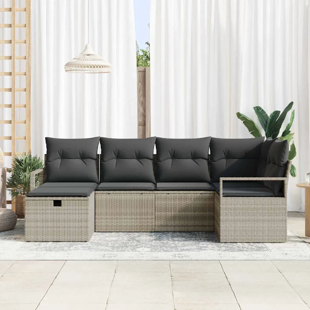 Set di divani con cuscino 6 pcs Grigio chiaro polyrattan