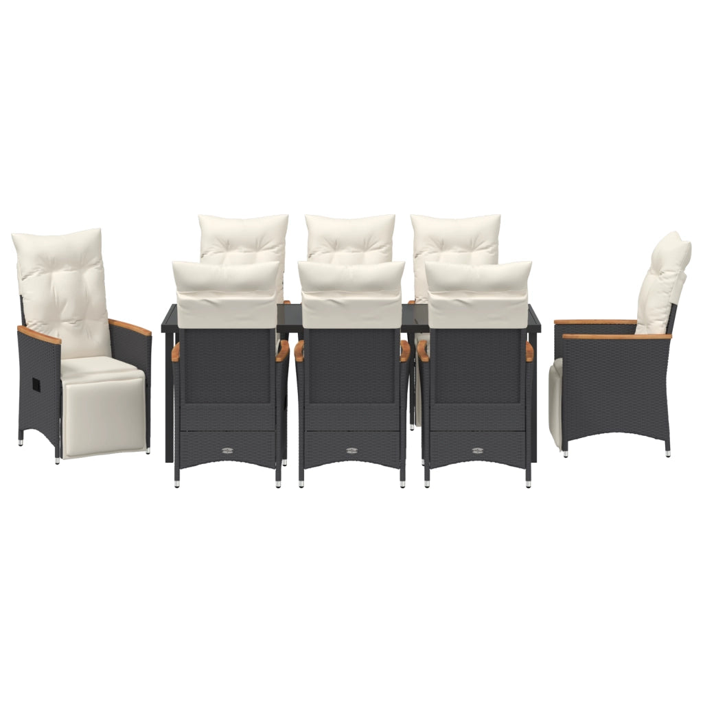 Set di Mobili da Giardino da 9 Pezzi con Cuscini Rattan Polietilene Nero