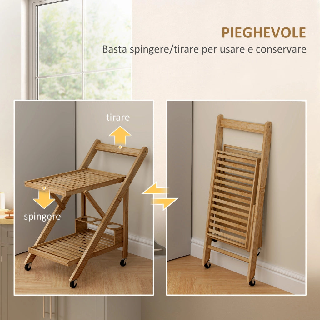Tavolino Pieghevole a 2 Livelli in Legno di Bamb¨´ ¨C zephmum ¨C Con Portabottiglie