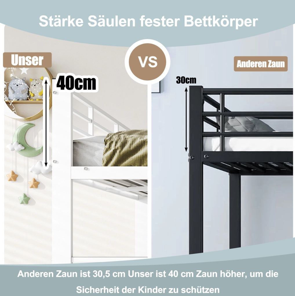 Letto a castello in metallo 140x200 cm; bianco opaco; con sponda di sicurezza