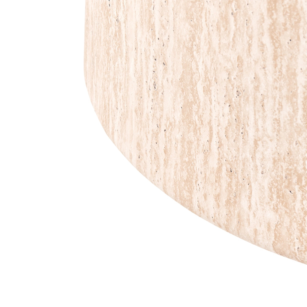 Tavolino in MDF con effetto travertino e impiallacciatura in carta, forma rotonda, per soggiorno, stile moderno