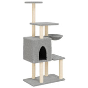 Tiragraffi per gatti Mobili per arrampicata su torre Tiragraffi piattaforma da arrampicata con tiragraffi in sisal leggero 131 cm grigio 02_0022560