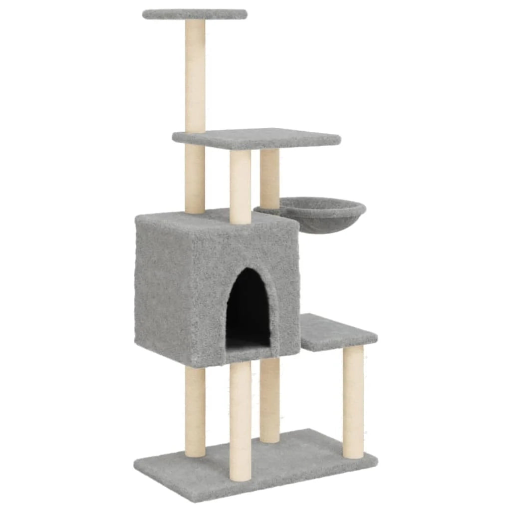 Tiragraffi per gatti Mobili per arrampicata su torre Tiragraffi piattaforma da arrampicata con tiragraffi in sisal leggero 131 cm grigio 02_0022560