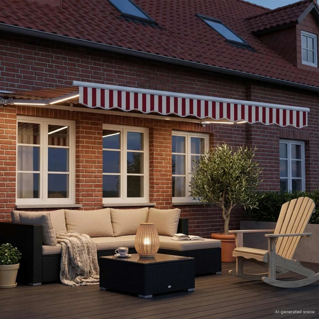 Cornice per Tenda Manuale con LED-Telaio per tendalino manuale Rosso e Bianco 3,5 x 2,5 m 168703