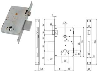 SERRATURA DA INFILARE A CILINDRO CON SCROCCO E CATENACCIO 610Y  mm.60 (00610 Y30 60)    SAB