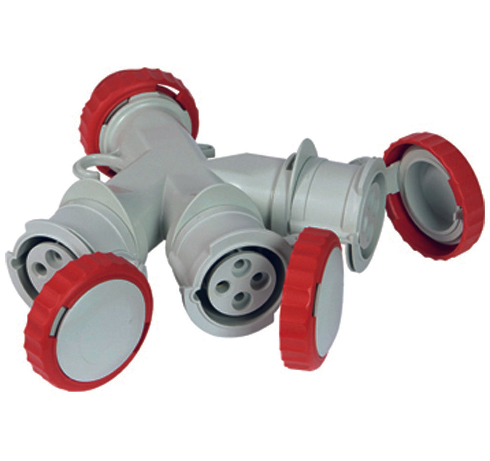 ADATTATORE INDUSTRIALE 380V CON SPINA E 3 PRESE CEE 309 IP67  16A colore rosso 73140    FANTON