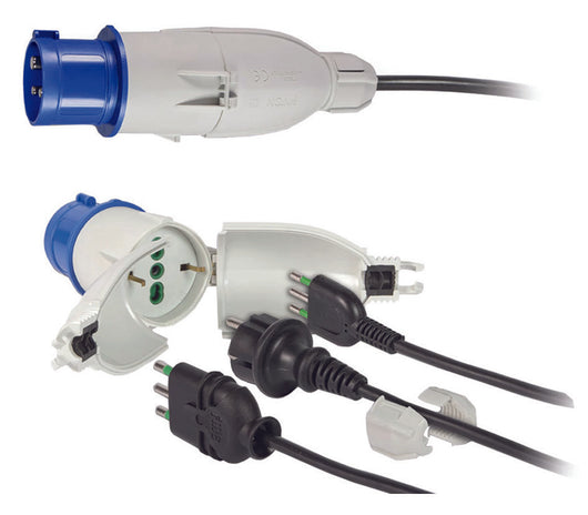 ADATTATORE INDUSTRIALE SPINA 2 POLI + TERRA 16A PER PRESA SCHUKO IP44  16A colore blu 73020    FANTON