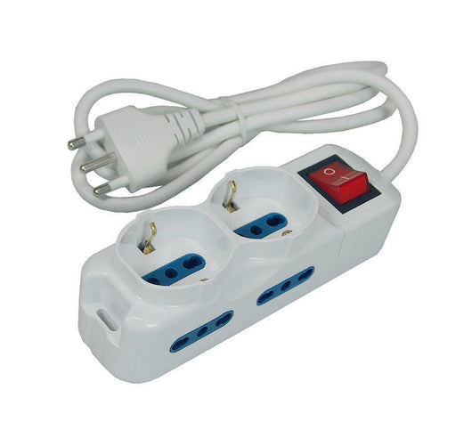 MULTIPRESA DA TAVOLO COMPATTA  2 SCHUKO + 4 BIPASSO CON INTERRUTTORE - 2 blister SYNTESY