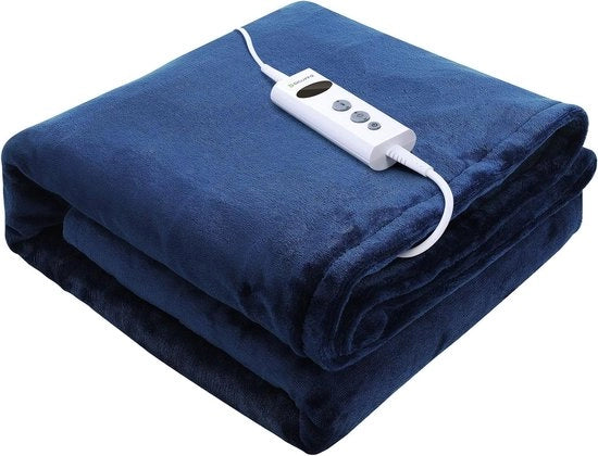 Deken elettrico traspirante 180x130cm - Timer & 4 impostazioni di temperatura - Deken a riscaldamento per due persone - Incluso telecomando - Blu