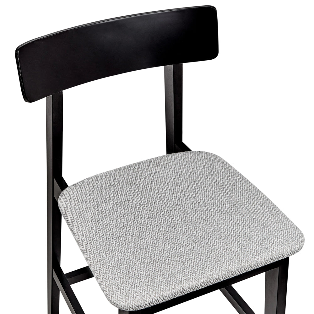 Set di 2 sedie da bar con seduta in legno di gomma nero e grigio e poliestere, stile tradizionale retrò, per cucina e sala da pranzo