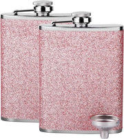 Due flaconi di cassetta per donne, piccola, flacone di cassetta in acciaio inossidabile per donne, whisky, alcol, flacone di cassetta con imbuto, flacone di cassetta portatile per camminare, arrampicarsi, pescare, campeggiare, 240 ml, rosa