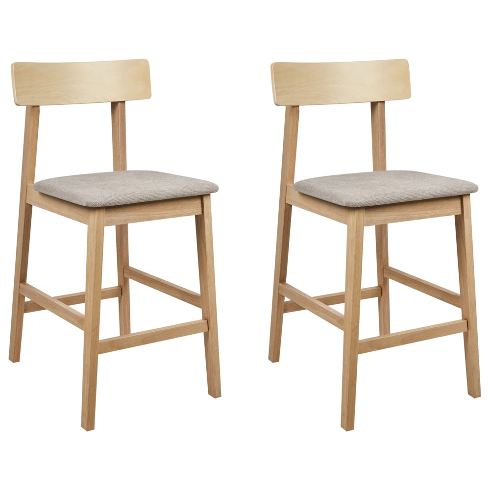 Set di 2 sedie da bar marrone chiaro e tortora con seduta in legno di gomma e poliestere, stile tradizionale retrò, per cucina e sala da pranzo