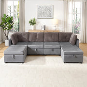 DIVANO modulare a U 261x132,5 cm velluto e corda grigio antico