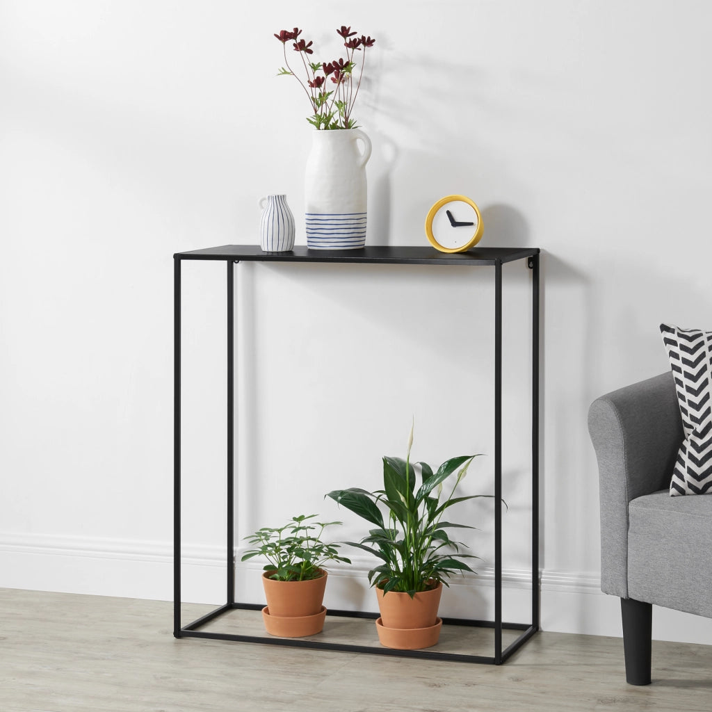 Tavolo a Consolle in Metallo 92x80x32 cm Tavolo da Appoggio - Nero [en.casa]