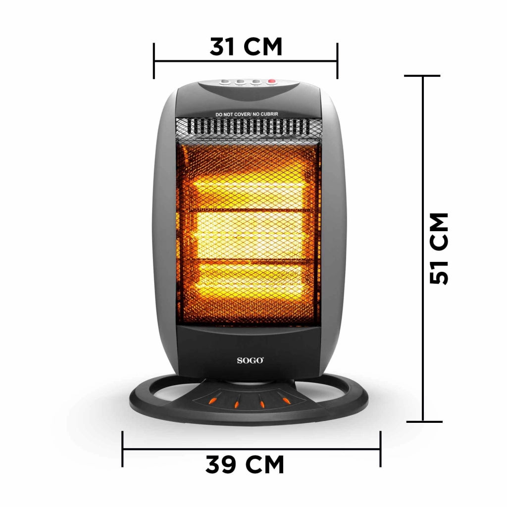 Stufa alogena elettrica oscillante 1200W, 3 livelli calore regolabili, antitipovescimento, riscaldamento immediato casa - SOGO