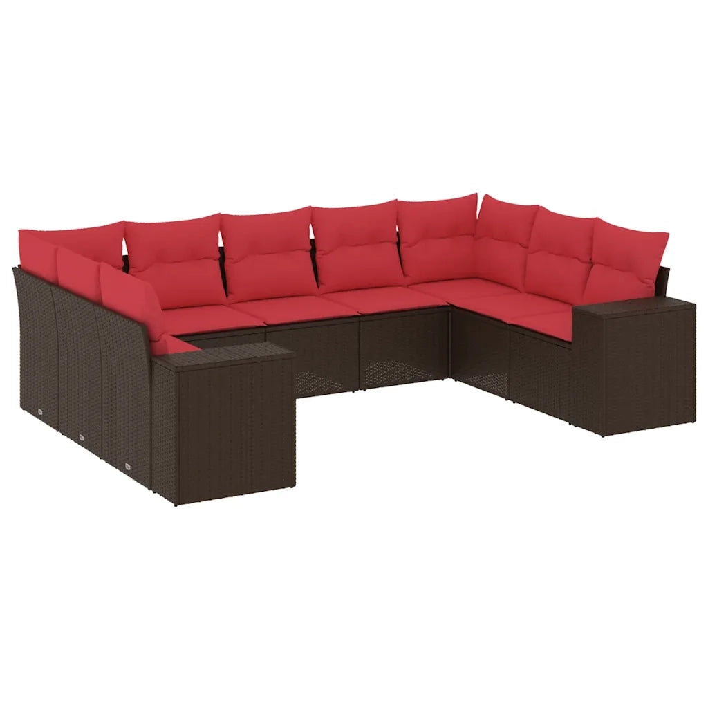 Set Divani da Giardino 9 pz con Cuscini Marrone in Polyrattan 3223003