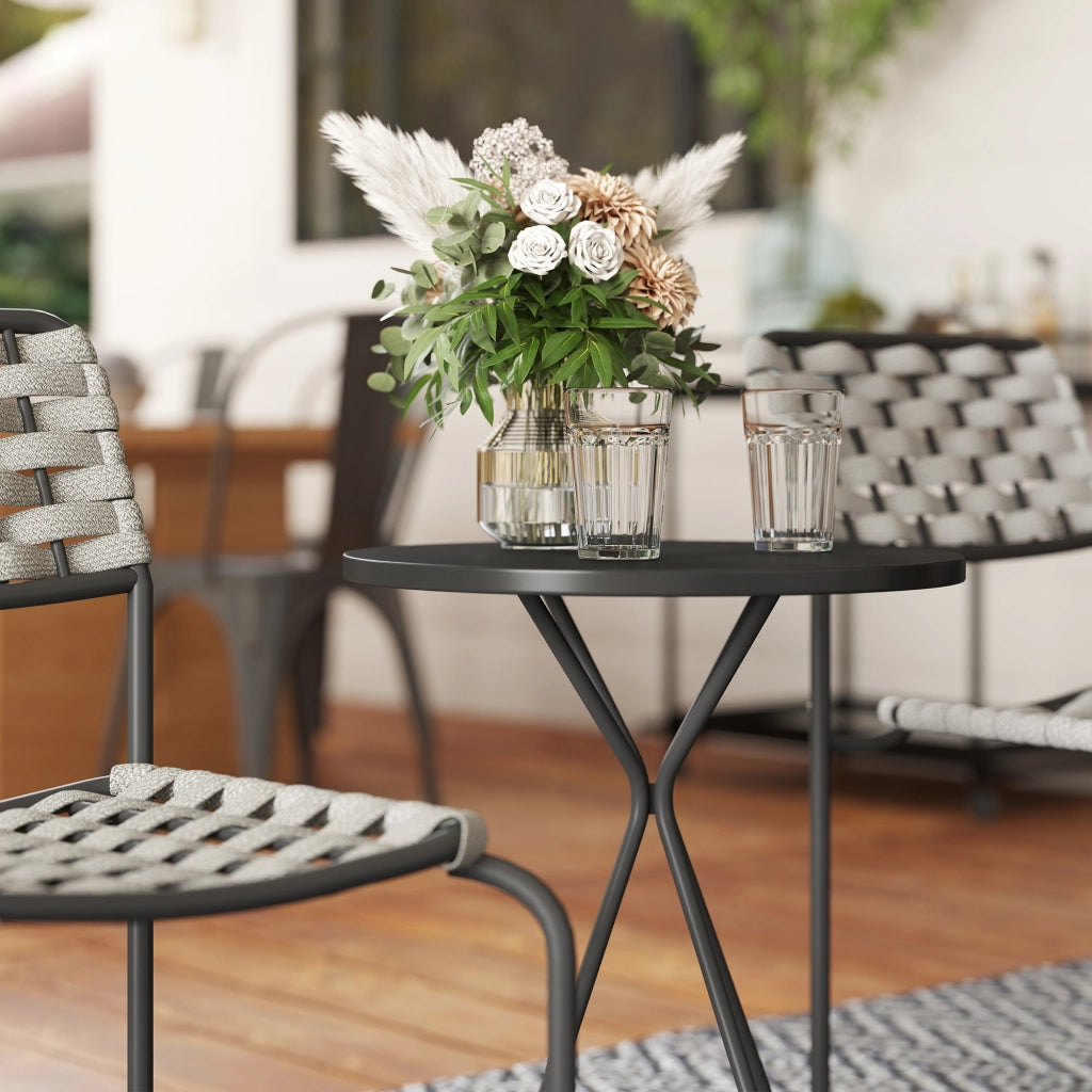 Mobili da giardino in polirattan 3 pezzi: 2 poltrone + tavolo; per il balcone; grigio; impermeabile alle intemperie