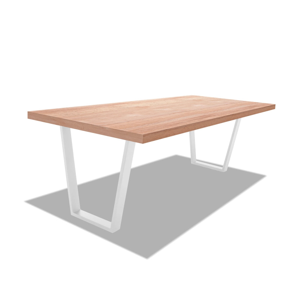 Tavolo da pranzo in legno e metallo con piedi trapezoidali bianchi - 220x100 cm