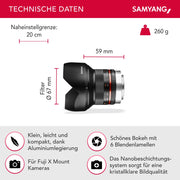 Obiettivo grandangolare fisso 12mm F2.0 APS-C per Fuji X-APS-C, MF – Fotocamera X-T5, X-H2, X-H2s, X-T4, X-T30, X-T30 II, X-T200, X-Pro3, X-A7, X-T100, X-T3 – nero
