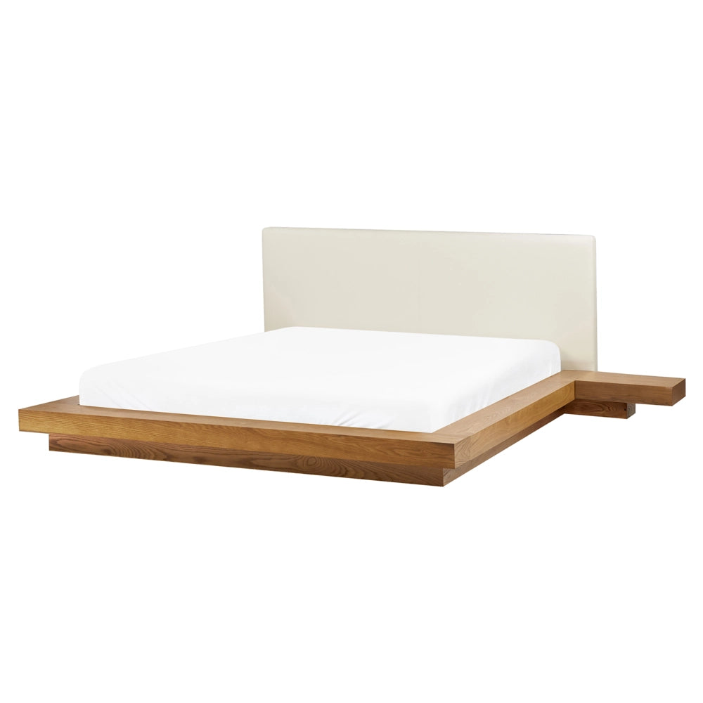 Letto LED in stile giapponese in frassino naturale 160 x 200 cm testata in legno impiallacciato MDF testata in ecopelle camera da letto