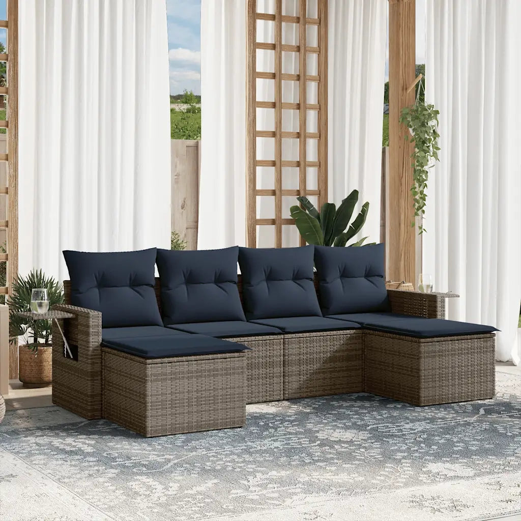 Set Divani da Giardino 6 pz con Cuscini Grigio in Polyrattan 3220520