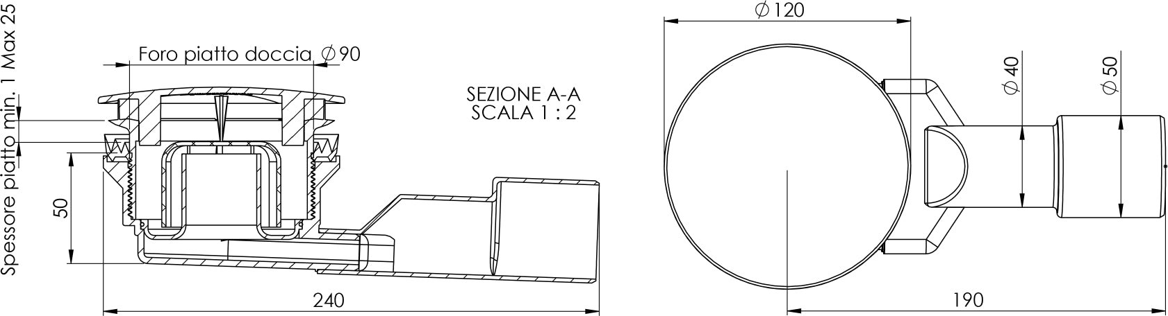 PILETTA PER PIATTO DOCCIA FORO 90 MM SLIMMY  Cromata     GHIDINI