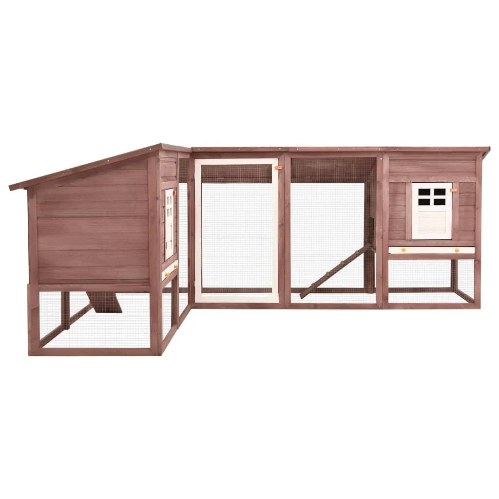 Conigliera da esterno con recinto 250 x 192 x 105 cm moka e bianco legno di abete 02_0000597