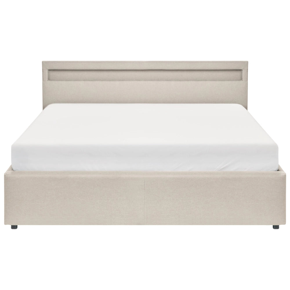 Letto matrimoniale in tessuto beige con LED 160 x 200 cm con contenitore elegante semplice